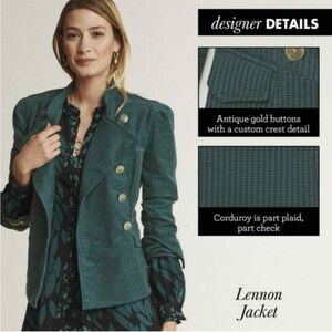 CABI Lennon Teal Green Textured Military Crop Jacket Buttons Pockets 3913